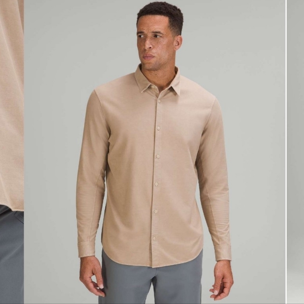 Lululemon Commission Long Sleeve Shirt Cafe Au Lait Enzyme Dye Men's Size XS